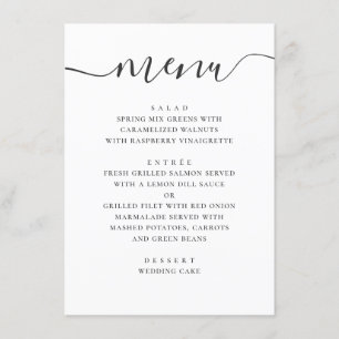 Modern simple wedding. Black and white script Menu