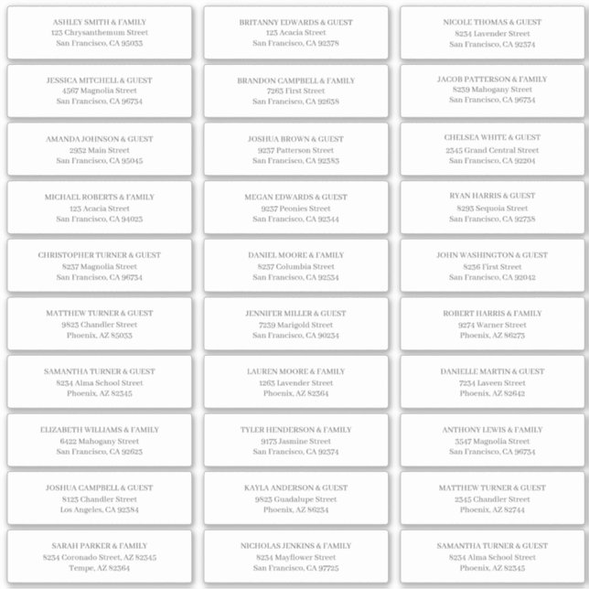 Modern Simple Wedding Guest Names Address (Front)