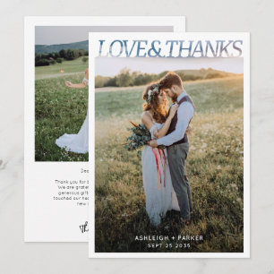 Modern Simple Wedding Love and Thanks 2 Photo  Thank You Card
