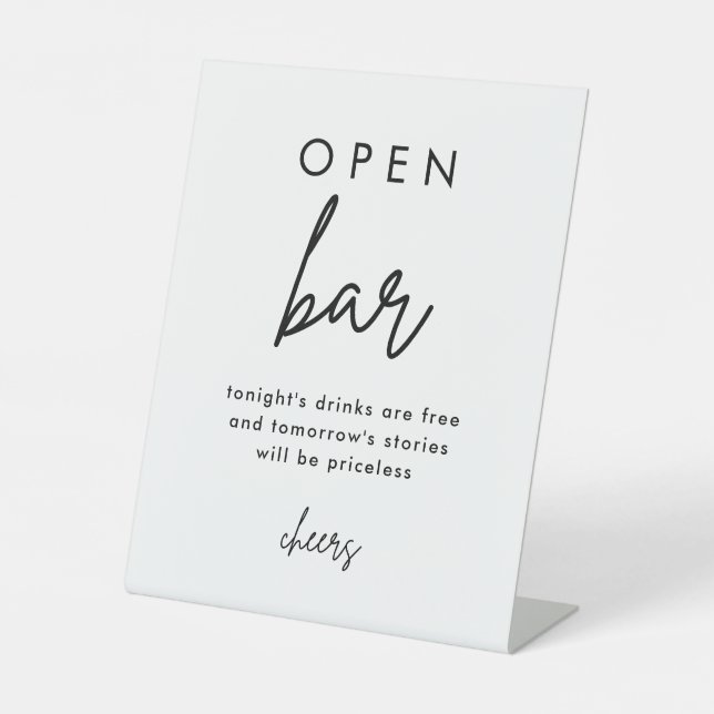 Modern Simple Wedding Open Bar Table Sign (Front)