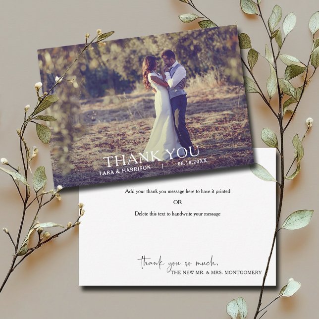 Modern Simple Wedding Photo Thank You Card (Modern simple wedding photo flat thank you note cards)