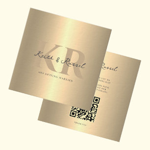 Modern Simple Wedding QR Code Gold Invitation