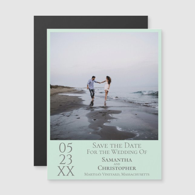 Modern Simple Wedding Save the Date Photo Mint Magnetic Invitation (Front/Back)