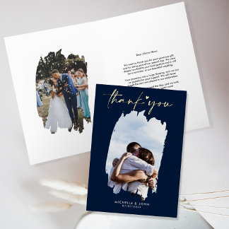 Modern Simple Wedding Thank You Gold Navy Foil Greeting Card