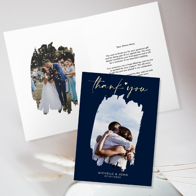 Modern Simple Wedding Thank You Gold Navy Foil Greeting Card (Creator Uploaded)