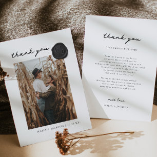 Modern Simple Wedding Wax Seal Photo Thank You Card