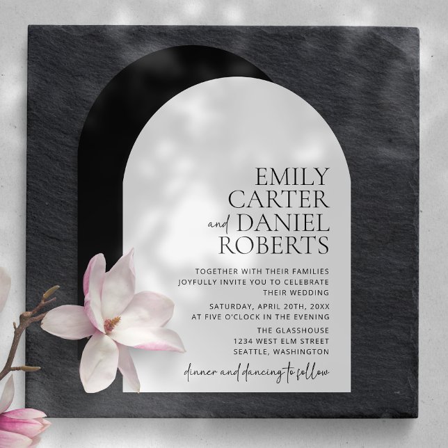Modern, simple, white and black, arch  invitation (Creator Uploaded)