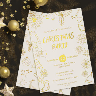 Modern Simple White and Gold Elegant Xmas Party