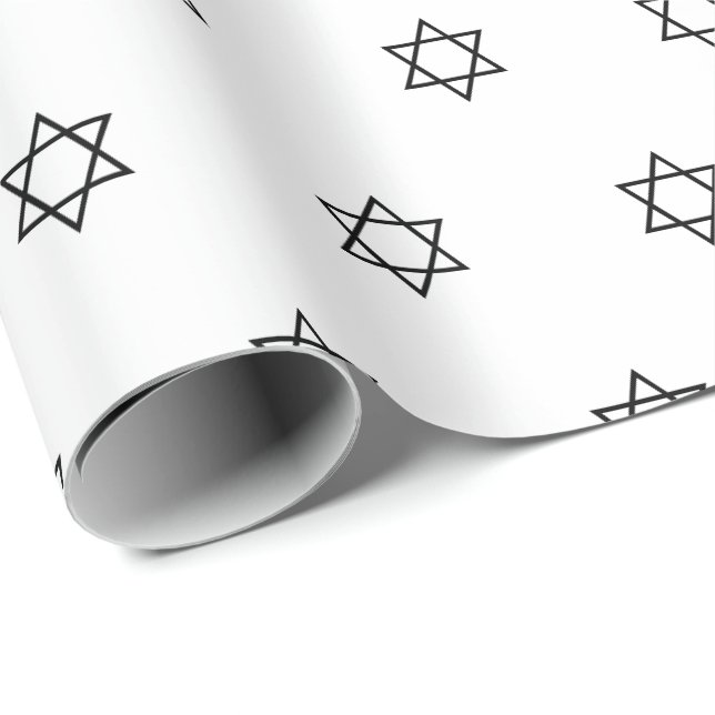 Modern simple white black Star of David pattern Wrapping Paper (Roll Corner)