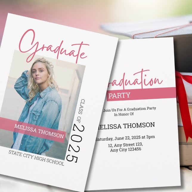 Modern Simple White Blush Graduation Photo  Invitation (Creator Uploaded)