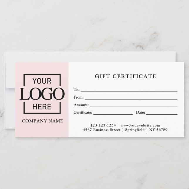 Modern Simple White Business Logo Gift Certificate (Front)