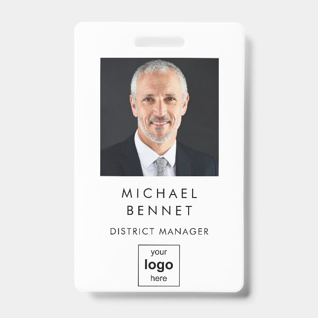 Modern Simple White Corporate Photo ID Badge (Front)