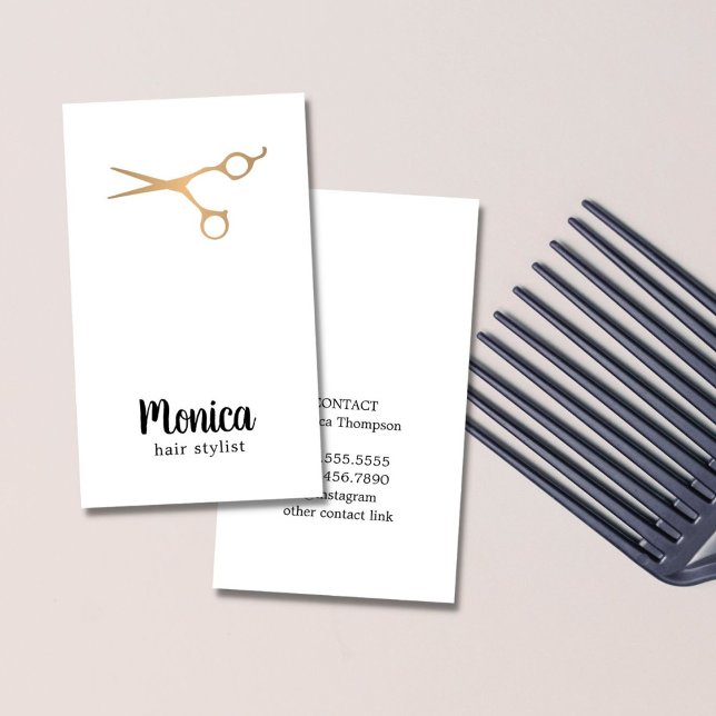 Modern Simple White Faux Gold Hair Stylist Business Card (Creator Uploaded)