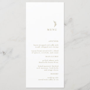 Modern Simple White Gold Olive Branch Wedding Menu