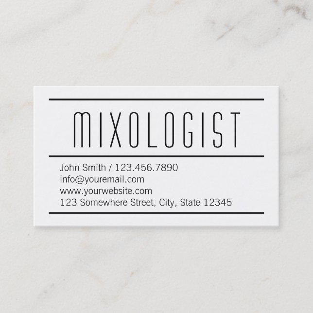 Modern Simple White Mixologist Business Card (Front)