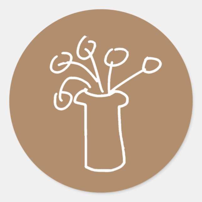 Modern simple white outline flower design classic round sticker (Front)