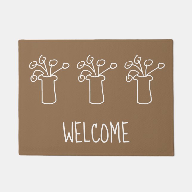 Modern simple white outline flower design doormat (Front)