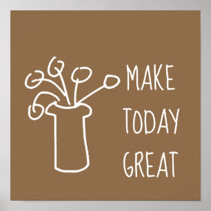 Modern simple white outline flower design poster