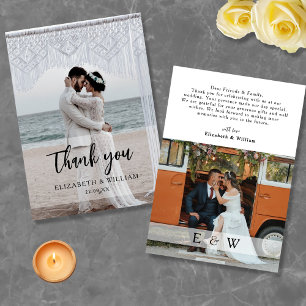 Modern Simple white overlay 2 Photo Wedding Thank You Card