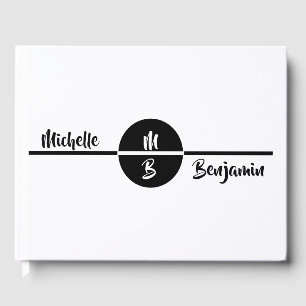 Modern Simple White Stylish Monogram Name Wedding Guest Book