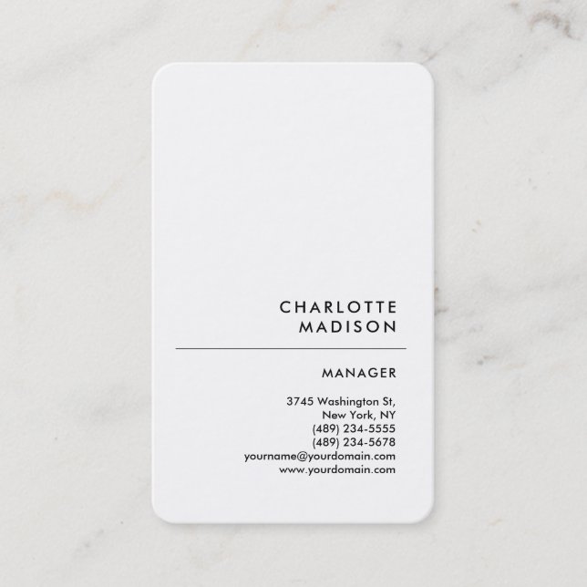 Modern Simple White Trendy Minimalist Plain Business Card (Front)