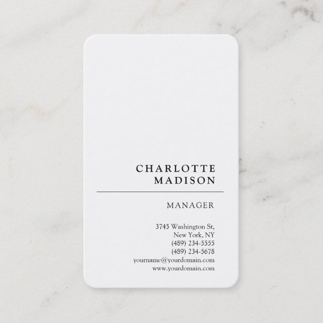 Modern Simple White Trendy Minimalist Plain Business Card (Front)