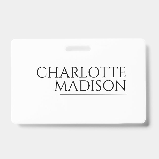 Modern Simple White Trendy Minimalist Plain  ID Badge (Front)