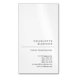 Modern Simple White Trendy Minimalist Plain Magnetic Business Card