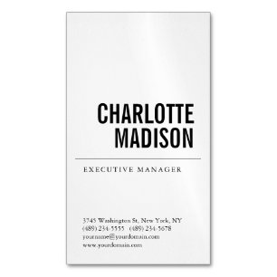 Modern Simple White Trendy Minimalist Plain  Magnetic Business Card