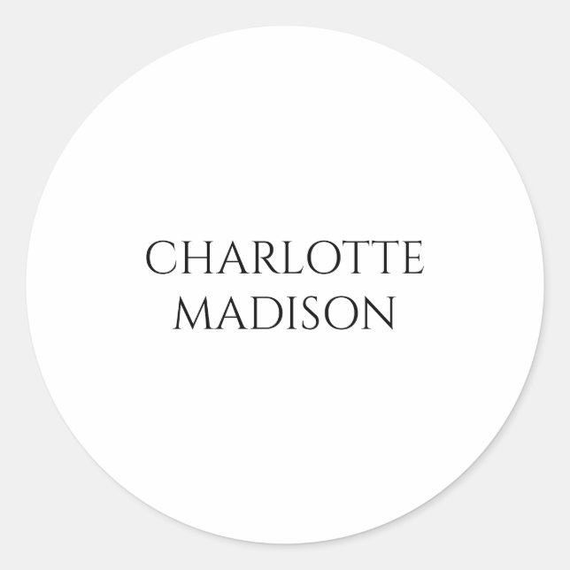 Modern Simple White Trendy Minimalist Plain Name Classic Round Sticker (Front)