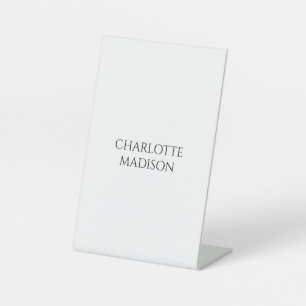 Modern Simple White Trendy Minimalist Plain Name Pedestal Sign