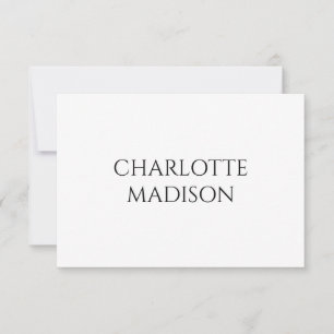 Modern Simple White Trendy Minimalist Plain Name RSVP Card