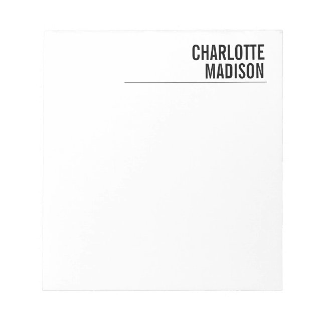 Modern Simple White Trendy Minimalist Plain  Notepad (Front)