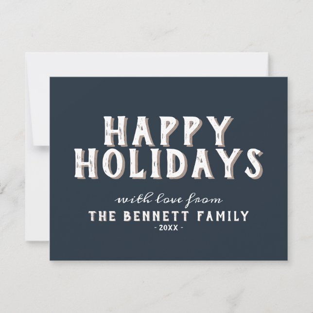 Modern Simple White Typography Happy Holidays Card (Front)