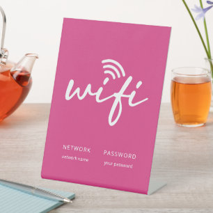 Modern Simple WiFi Network Password Bright Pink Pedestal Sign
