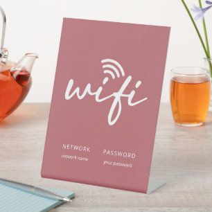 Modern Simple WiFi Network Password Dusty Red Pedestal Sign