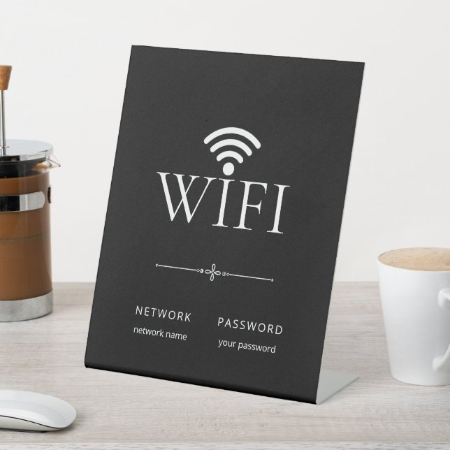 Modern Simple WiFi Network Password Sign Black (In SItu)