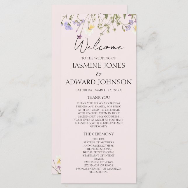 Modern Simple Wildflower Floral Wedding Flat Card (Front/Back)