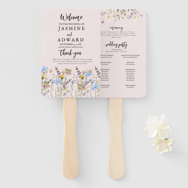 Modern Simple Wildflower Floral Wedding Hand Fan (Front and Back)