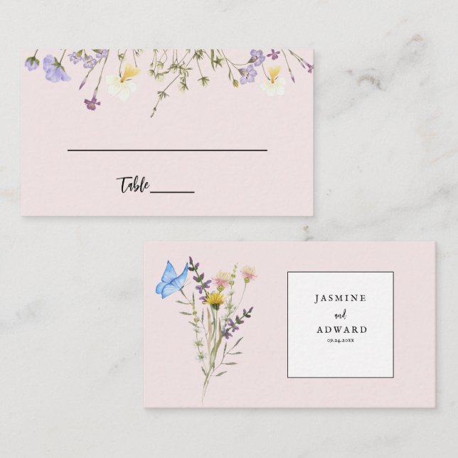 Modern Simple Wildflower Floral Wedding Place Card (Front/Back)