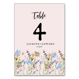 Modern Simple Wildflower Floral Wedding Table Number