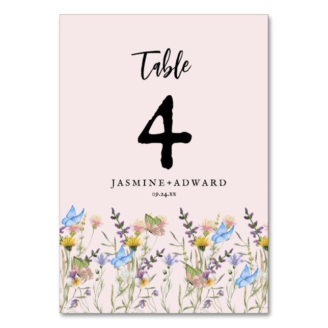 Modern Simple Wildflower Floral Wedding Table Number (Back)