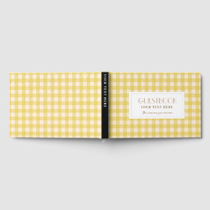 Modern Simple yellow gingham plaid checked party Guest Book