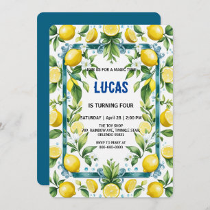 Modern Simple yellow Lemon watercolor birthday Invitation