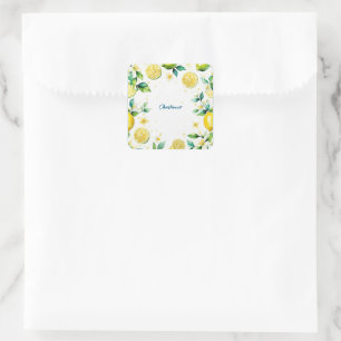 Modern Simple yellow Lemon watercolor birthday Square Sticker