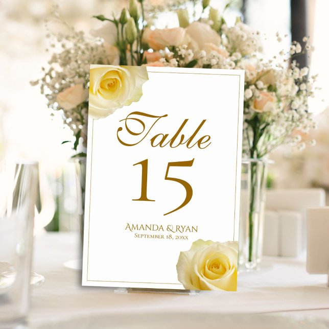 Modern Simple Yellow Roses Floral Wedding Table Number (Creator Uploaded)
