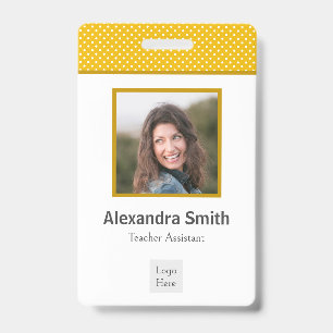 Modern Simple Yellow White Polka Dots Professional ID Badge