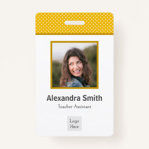Modern Simple Yellow White Polka Dots Professional ID Badge