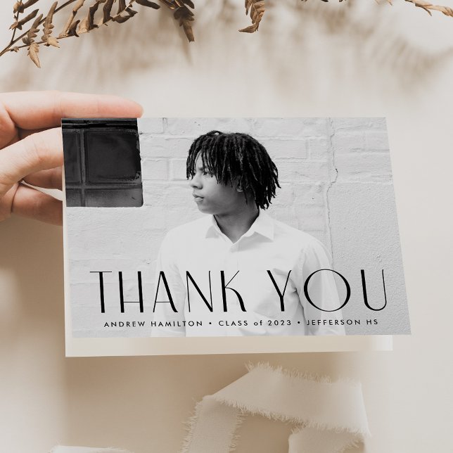 Modern Simplicity Black Photo Graduation Thank You Card (Creator Uploaded)