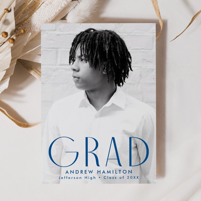 Modern Simplicity Blue Photo Graduation Announcement (Creator Uploaded)